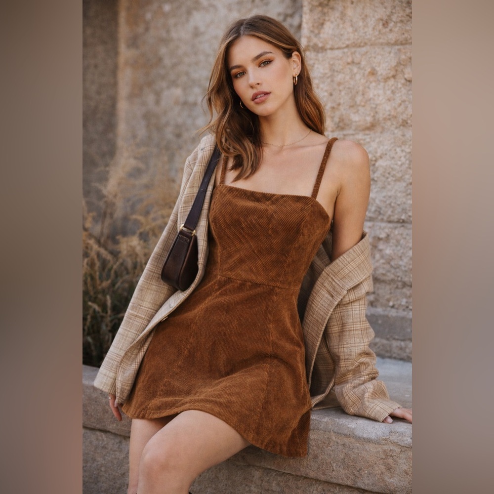 Forever 21 Brown Corduroy A-Line Mini Dress Size M
